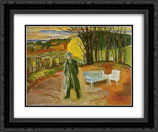 Self-Portrait in the Garden, Ekely 24x20 Black Ornate Wood Framed Art Print Poster with Double Matting by Munch, Edvard