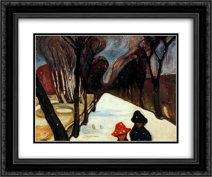 Snow Falling in the Lane 24x20 Black Ornate Wood Framed Art Print Poster with Double Matting by Munch, Edvard