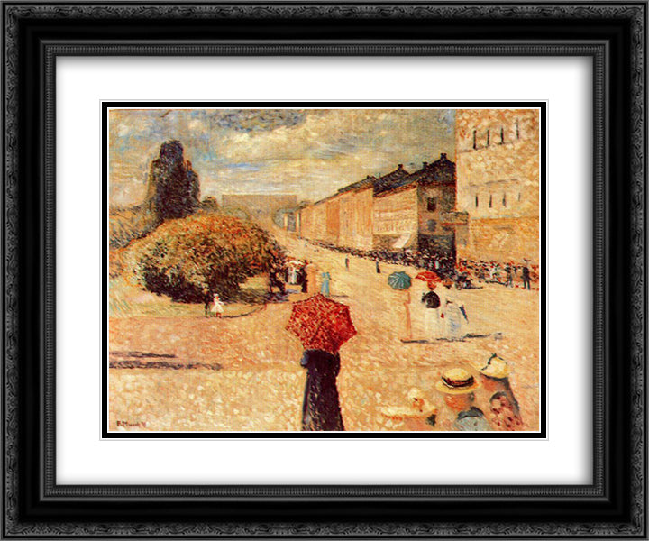 Spring Day on Karl Johan Street 24x20 Black Ornate Wood Framed Art Print Poster with Double Matting by Munch, Edvard