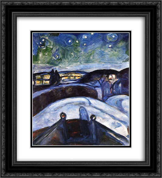 Starry night 20x22 Black Ornate Wood Framed Art Print Poster with Double Matting by Munch, Edvard