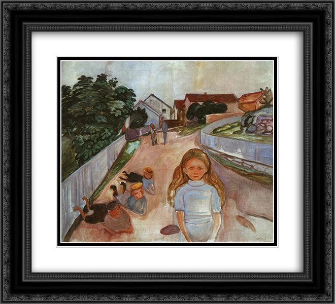 Street in Asgardstrand 22x20 Black Ornate Wood Framed Art Print Poster with Double Matting by Munch, Edvard