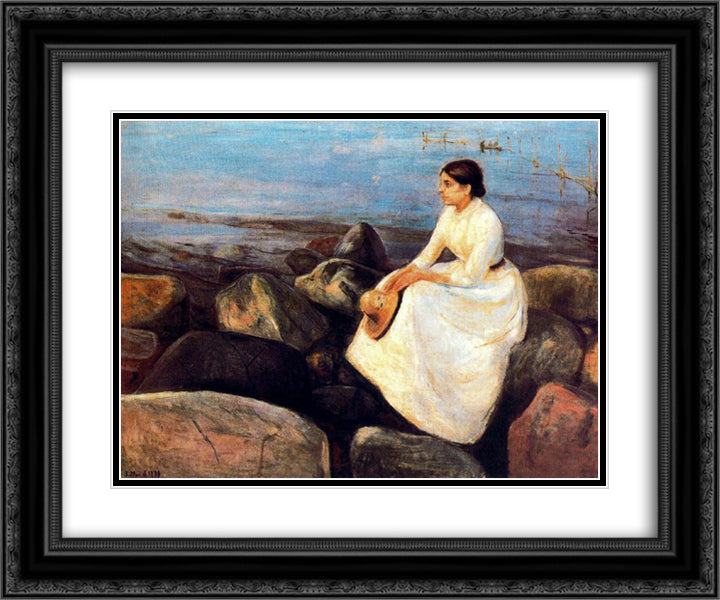 Summer Night (Inger on the Shore) 24x20 Black Ornate Wood Framed Art Print Poster with Double Matting by Munch, Edvard