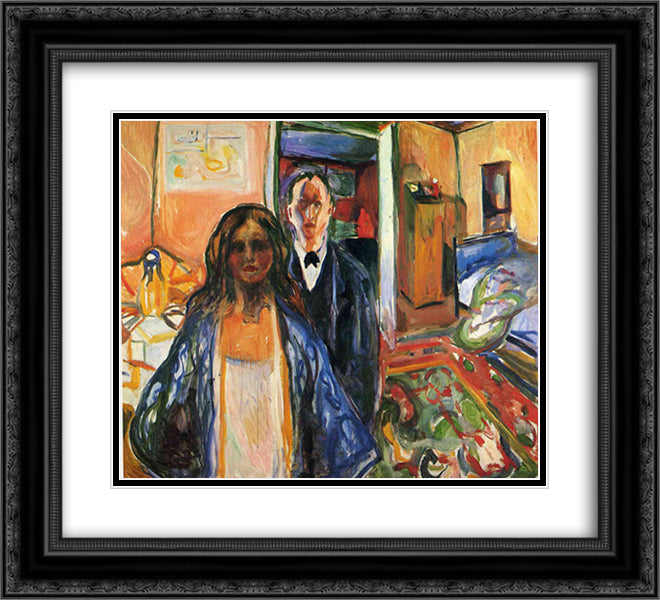 The Artist and His Model 22x20 Black Ornate Wood Framed Art Print Poster with Double Matting by Munch, Edvard