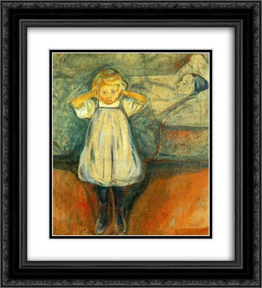 The Dead Mother 20x22 Black Ornate Wood Framed Art Print Poster with Double Matting by Munch, Edvard