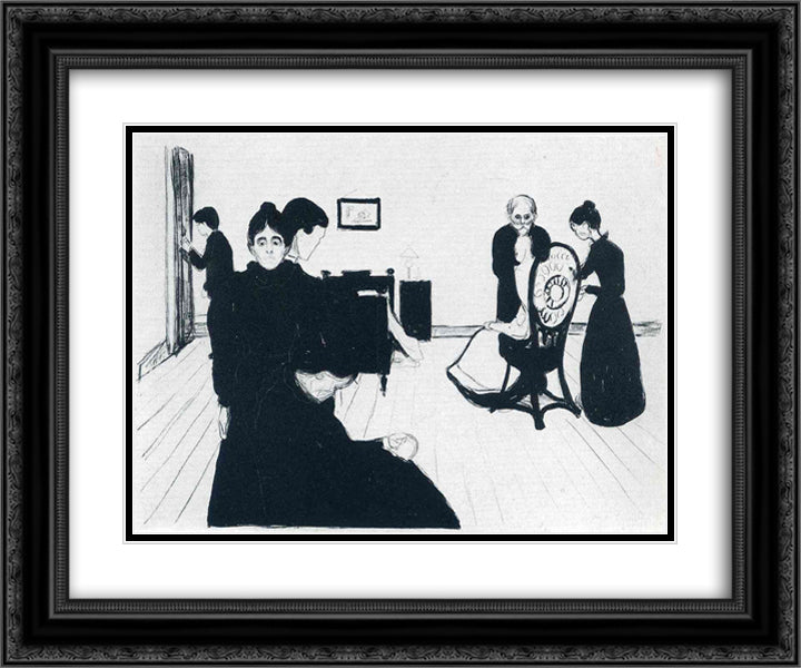 The Death Chamber 24x20 Black Ornate Wood Framed Art Print Poster with Double Matting by Munch, Edvard