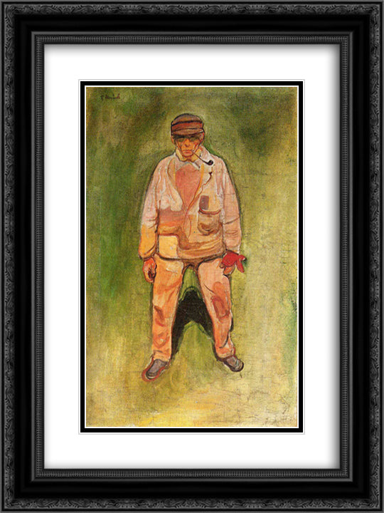 The Fisherman 18x24 Black Ornate Wood Framed Art Print Poster with Double Matting by Munch, Edvard