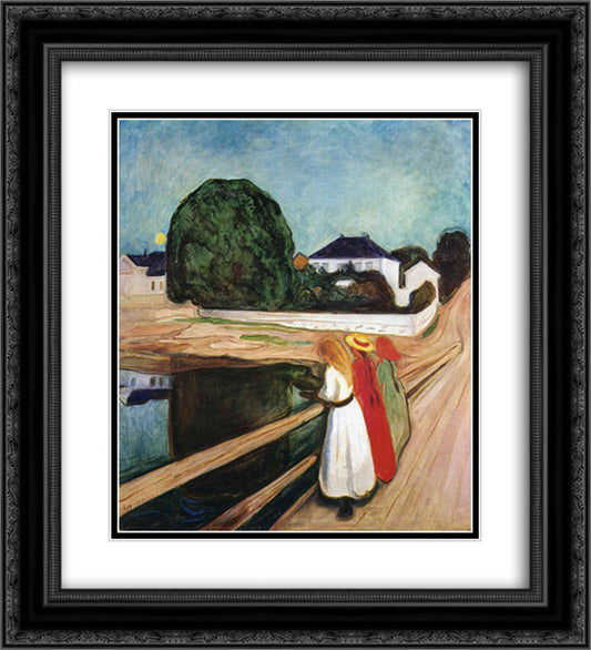 The Girls on the Bridge 20x22 Black Ornate Wood Framed Art Print Poster with Double Matting by Munch, Edvard