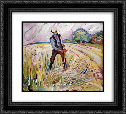 The Haymaker 22x20 Black Ornate Wood Framed Art Print Poster with Double Matting by Munch, Edvard