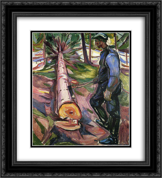 The Lumberjack 20x22 Black Ornate Wood Framed Art Print Poster with Double Matting by Munch, Edvard