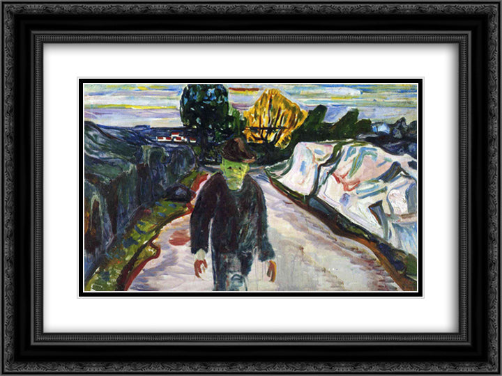 The Murderer 24x18 Black Ornate Wood Framed Art Print Poster with Double Matting by Munch, Edvard