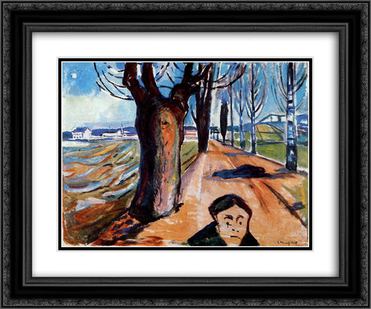 The Murderer in the Lane 24x20 Black Ornate Wood Framed Art Print Poster with Double Matting by Munch, Edvard