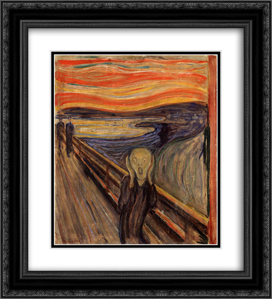 The Scream 20x22 Black Ornate Wood Framed Art Print Poster with Double Matting by Munch, Edvard