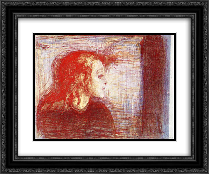 The Sick Child II 24x20 Black Ornate Wood Framed Art Print Poster with Double Matting by Munch, Edvard