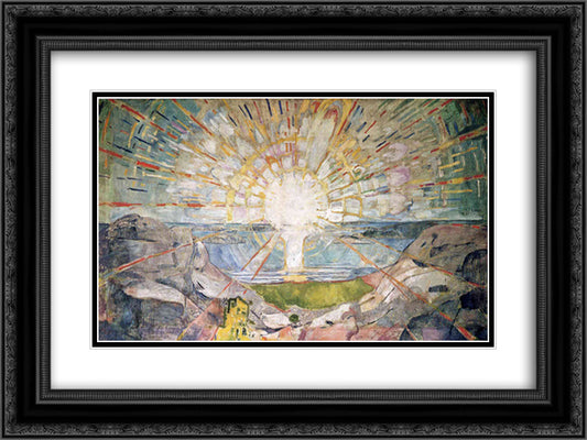 The Sun 24x18 Black Ornate Wood Framed Art Print Poster with Double Matting by Munch, Edvard