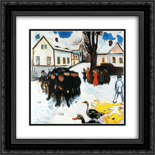 The Village Street 20x20 Black Ornate Wood Framed Art Print Poster with Double Matting by Munch, Edvard