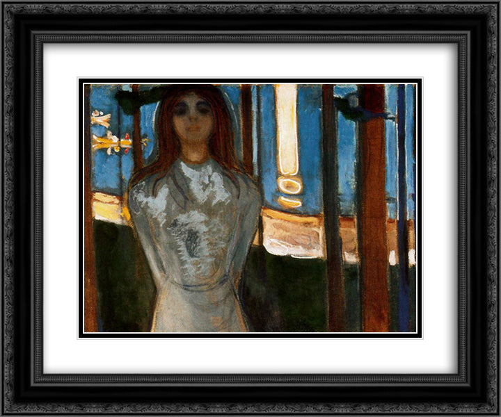 The Voice Summer night 24x20 Black Ornate Wood Framed Art Print Poster with Double Matting by Munch, Edvard