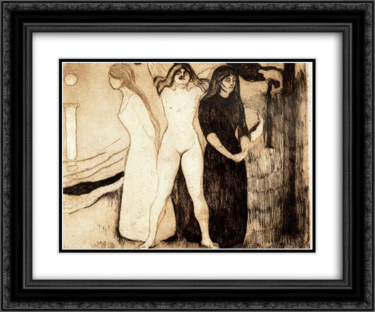 The Women 24x20 Black Ornate Wood Framed Art Print Poster with Double Matting by Munch, Edvard