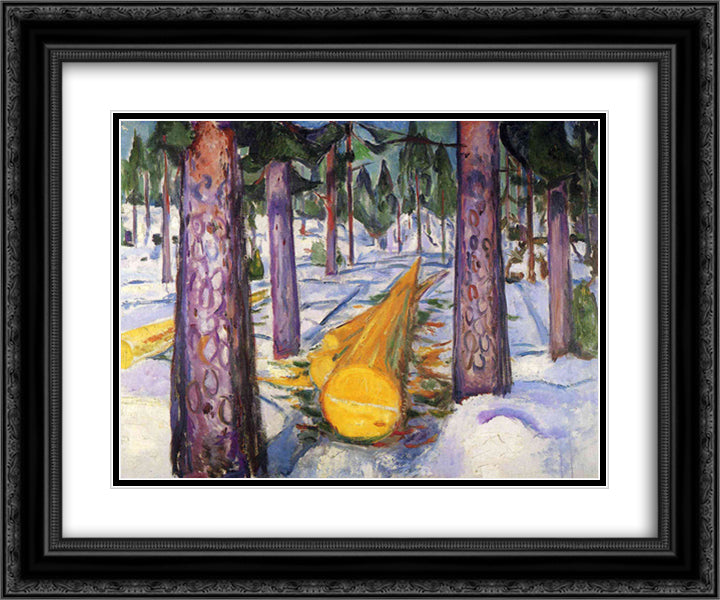 The yellow log 24x20 Black Ornate Wood Framed Art Print Poster with Double Matting by Munch, Edvard