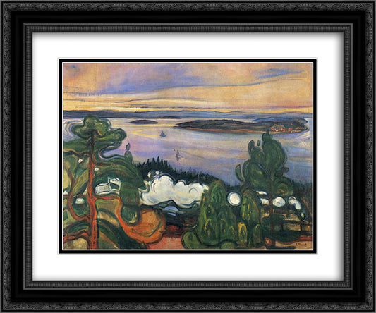 Train smoke 24x20 Black Ornate Wood Framed Art Print Poster with Double Matting by Munch, Edvard