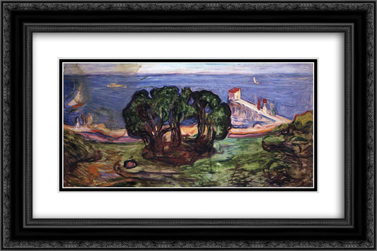 Trees on the Shore 24x16 Black Ornate Wood Framed Art Print Poster with Double Matting by Munch, Edvard