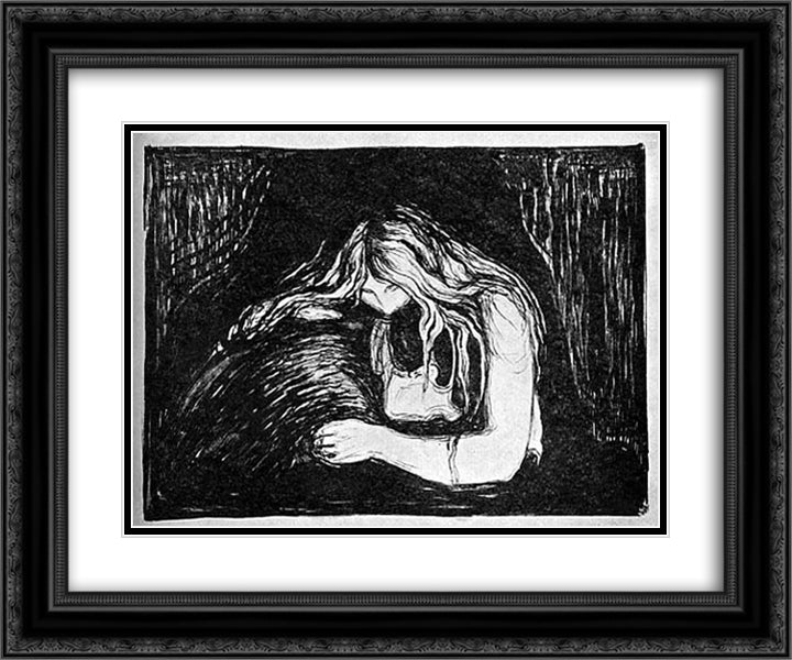 Vampire II 24x20 Black Ornate Wood Framed Art Print Poster with Double Matting by Munch, Edvard