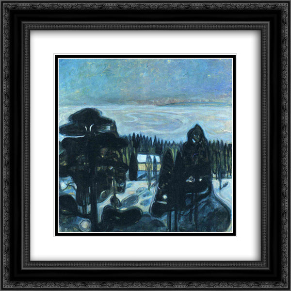 White Night 20x20 Black Ornate Wood Framed Art Print Poster with Double Matting by Munch, Edvard