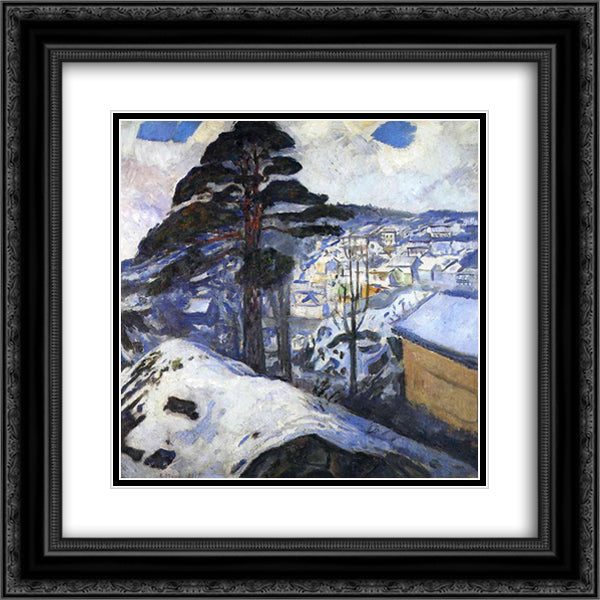 Winter, Kragero 20x20 Black Ornate Wood Framed Art Print Poster with Double Matting by Munch, Edvard