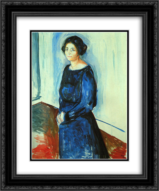 Woman in Blue (Frau Barth) 20x24 Black Ornate Wood Framed Art Print Poster with Double Matting by Munch, Edvard