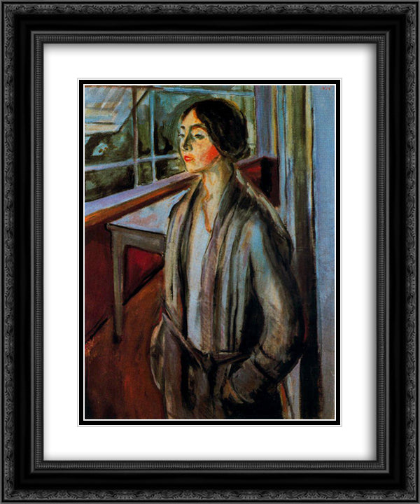 Woman on the Verandah 20x24 Black Ornate Wood Framed Art Print Poster with Double Matting by Munch, Edvard