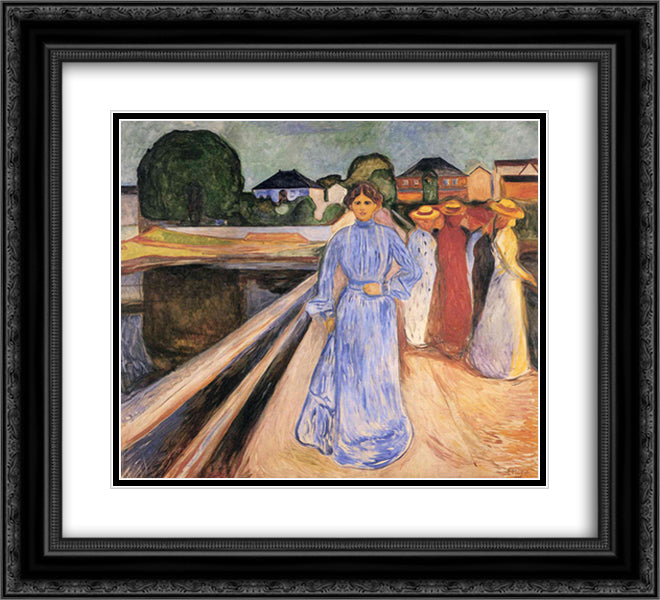 Women on the Bridge 22x20 Black Ornate Wood Framed Art Print Poster with Double Matting by Munch, Edvard