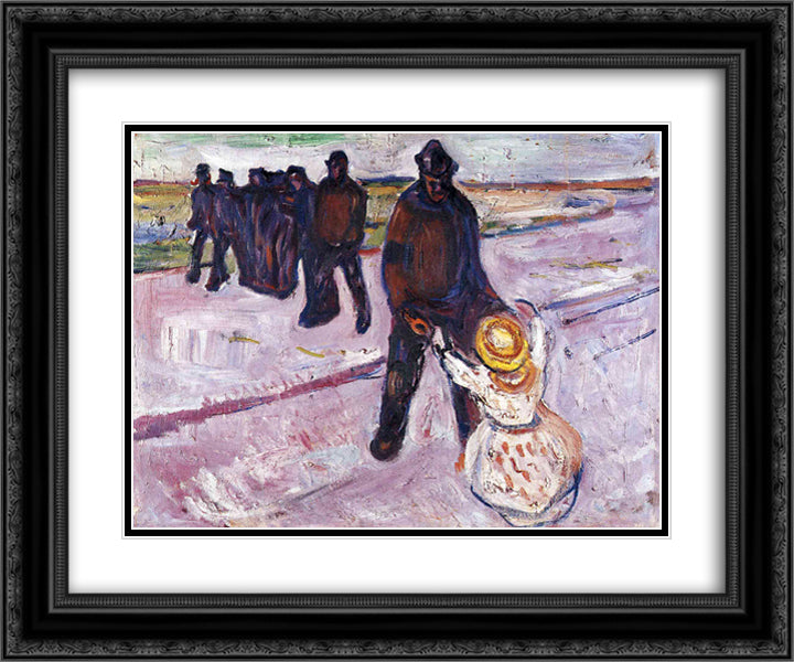 Worker and Child 24x20 Black Ornate Wood Framed Art Print Poster with Double Matting by Munch, Edvard