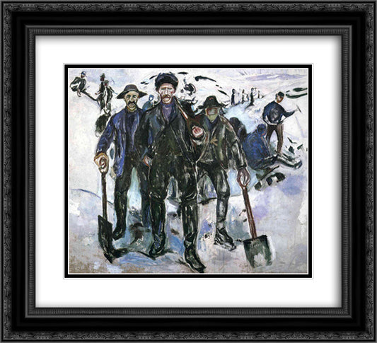 Workers in the Snow 22x20 Black Ornate Wood Framed Art Print Poster with Double Matting by Munch, Edvard