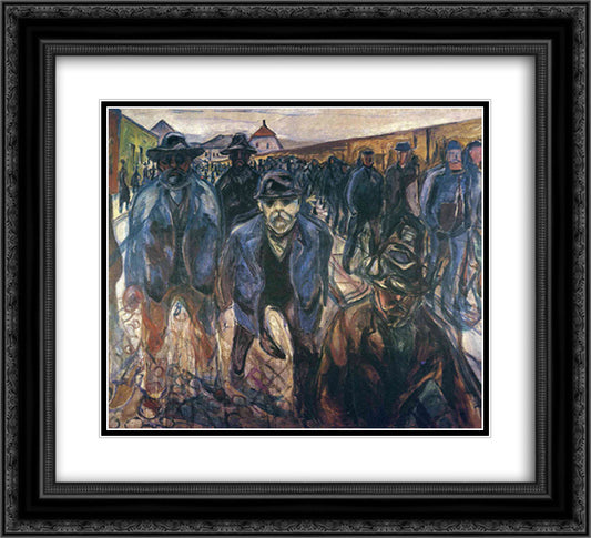 Workers on Their Way Home 22x20 Black Ornate Wood Framed Art Print Poster with Double Matting by Munch, Edvard