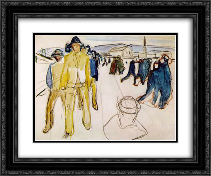 Workers on their way home I 24x20 Black Ornate Wood Framed Art Print Poster with Double Matting by Munch, Edvard