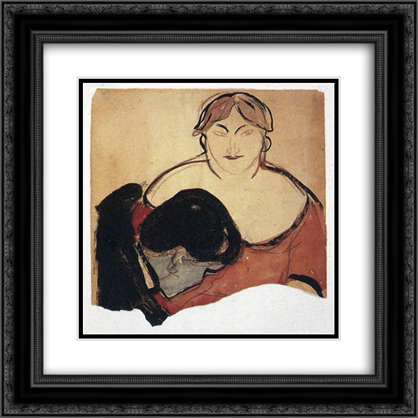 Young Man and Prostitute 20x20 Black Ornate Wood Framed Art Print Poster with Double Matting by Munch, Edvard