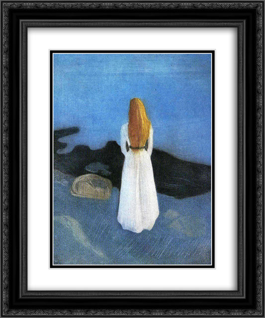 Young woman on the shore 20x24 Black Ornate Wood Framed Art Print Poster with Double Matting by Munch, Edvard