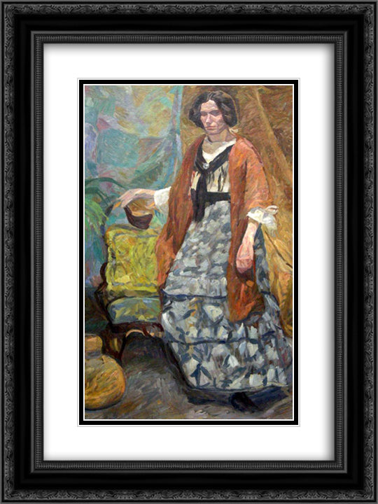 Interior with Artist's Sister, Emma Weie 18x24 Black Ornate Wood Framed Art Print Poster with Double Matting by Weie, Edvard