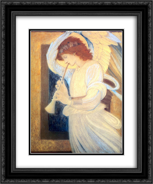 An Angel Playing a Flageolet 20x24 Black Ornate Wood Framed Art Print Poster with Double Matting by Burne Jones, Edward