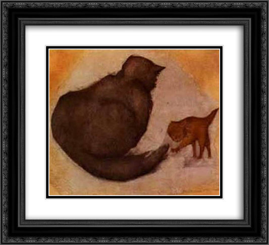 Cat and Kitten 22x20 Black Ornate Wood Framed Art Print Poster with Double Matting by Burne Jones, Edward