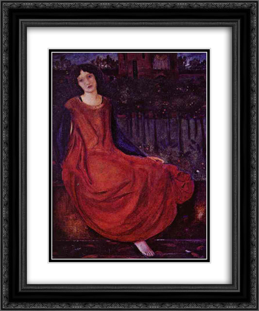 Girl and Goldfish 20x24 Black Ornate Wood Framed Art Print Poster with Double Matting by Burne Jones, Edward