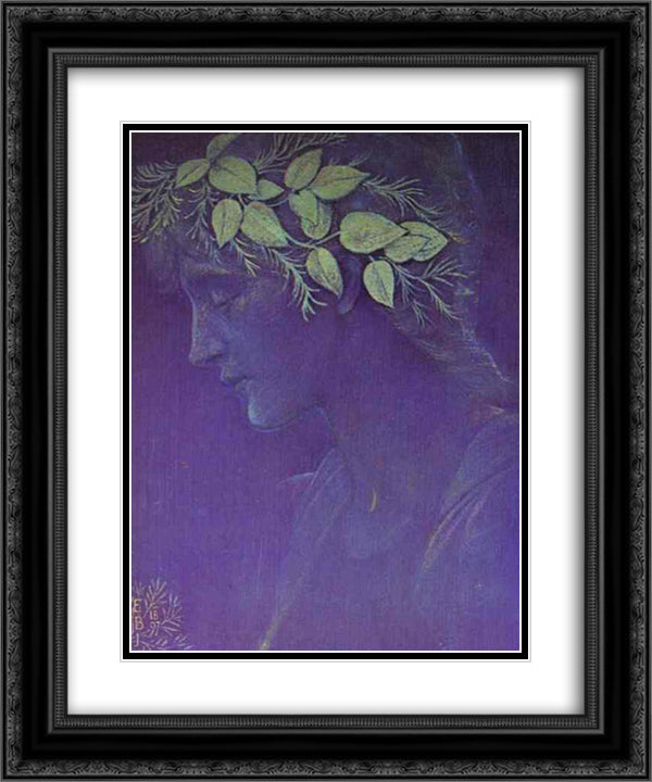 Girl's Head 20x24 Black Ornate Wood Framed Art Print Poster with Double Matting by Burne Jones, Edward