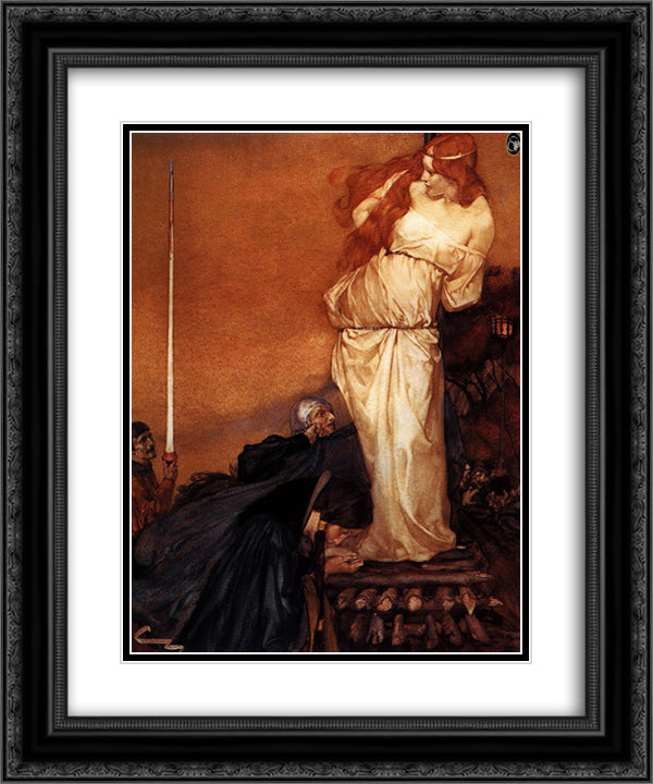 Guinevere rescued by Lancelot 20x24 Black Ornate Wood Framed Art Print Poster with Double Matting by Burne Jones, Edward