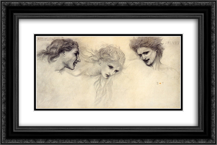 Head Study for The Masque of Cupid 24x16 Black Ornate Wood Framed Art Print Poster with Double Matting by Burne Jones, Edward