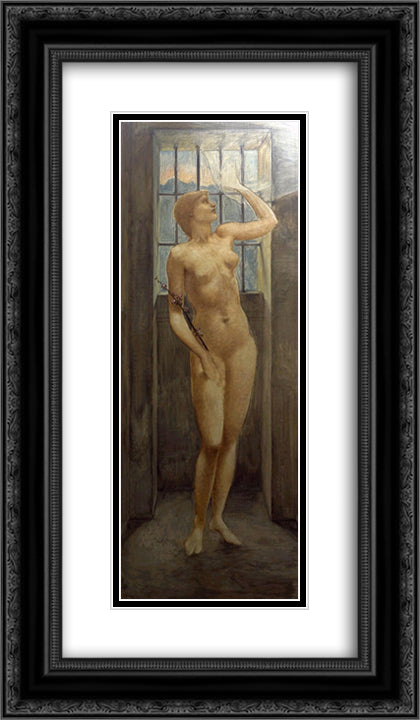 Hope in Prison 14x24 Black Ornate Wood Framed Art Print Poster with Double Matting by Burne Jones, Edward