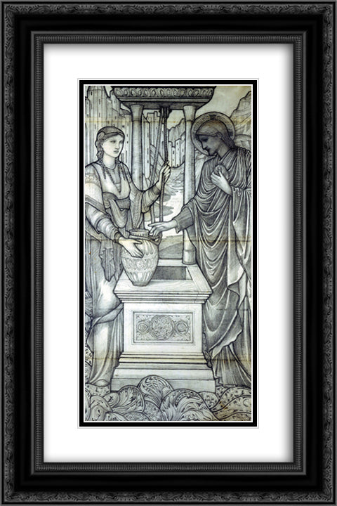 Jesus and Woman at the Well 16x24 Black Ornate Wood Framed Art Print Poster with Double Matting by Burne Jones, Edward