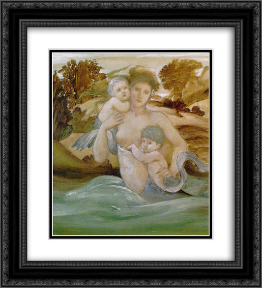 Mermaid With Her Offspring 20x22 Black Ornate Wood Framed Art Print Poster with Double Matting by Burne Jones, Edward