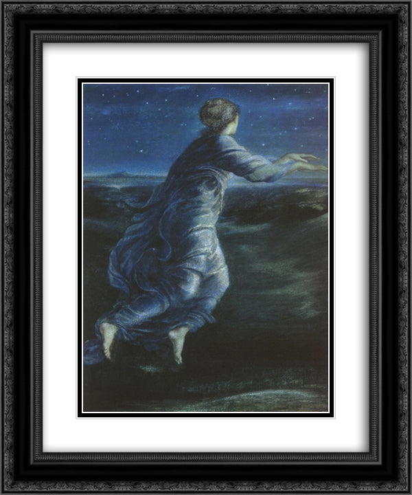 Night 20x24 Black Ornate Wood Framed Art Print Poster with Double Matting by Burne Jones, Edward