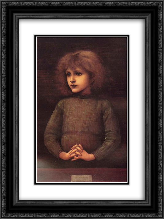 Portrait of a Young Boy 18x24 Black Ornate Wood Framed Art Print Poster with Double Matting by Burne Jones, Edward