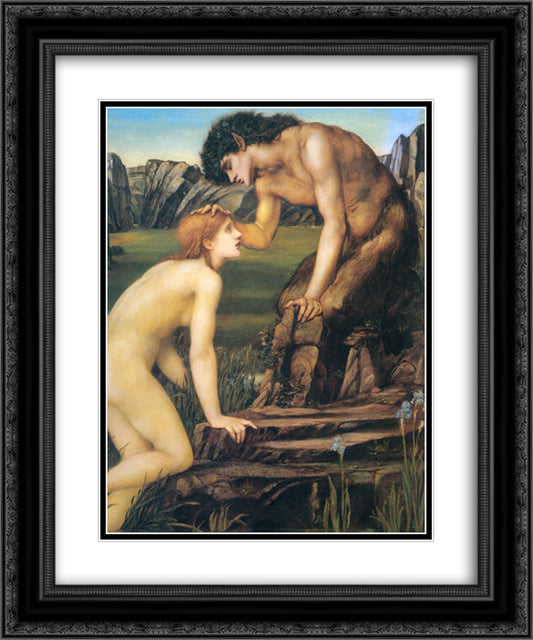 Psyche and Pan 20x24 Black Ornate Wood Framed Art Print Poster with Double Matting by Burne Jones, Edward