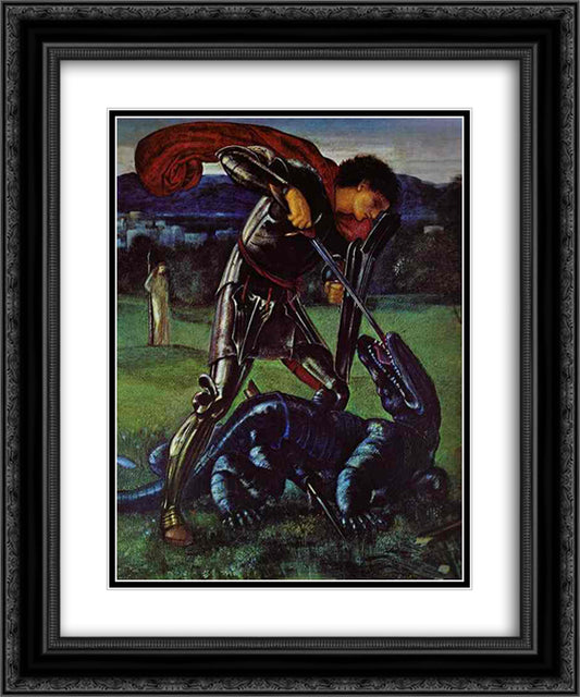 St. George and the Dragon 20x24 Black Ornate Wood Framed Art Print Poster with Double Matting by Burne Jones, Edward